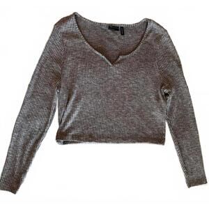 EUC ASOS DESIGN Long Sleeve Ribbed Top with Notch Detail in Gray Heather Size 14